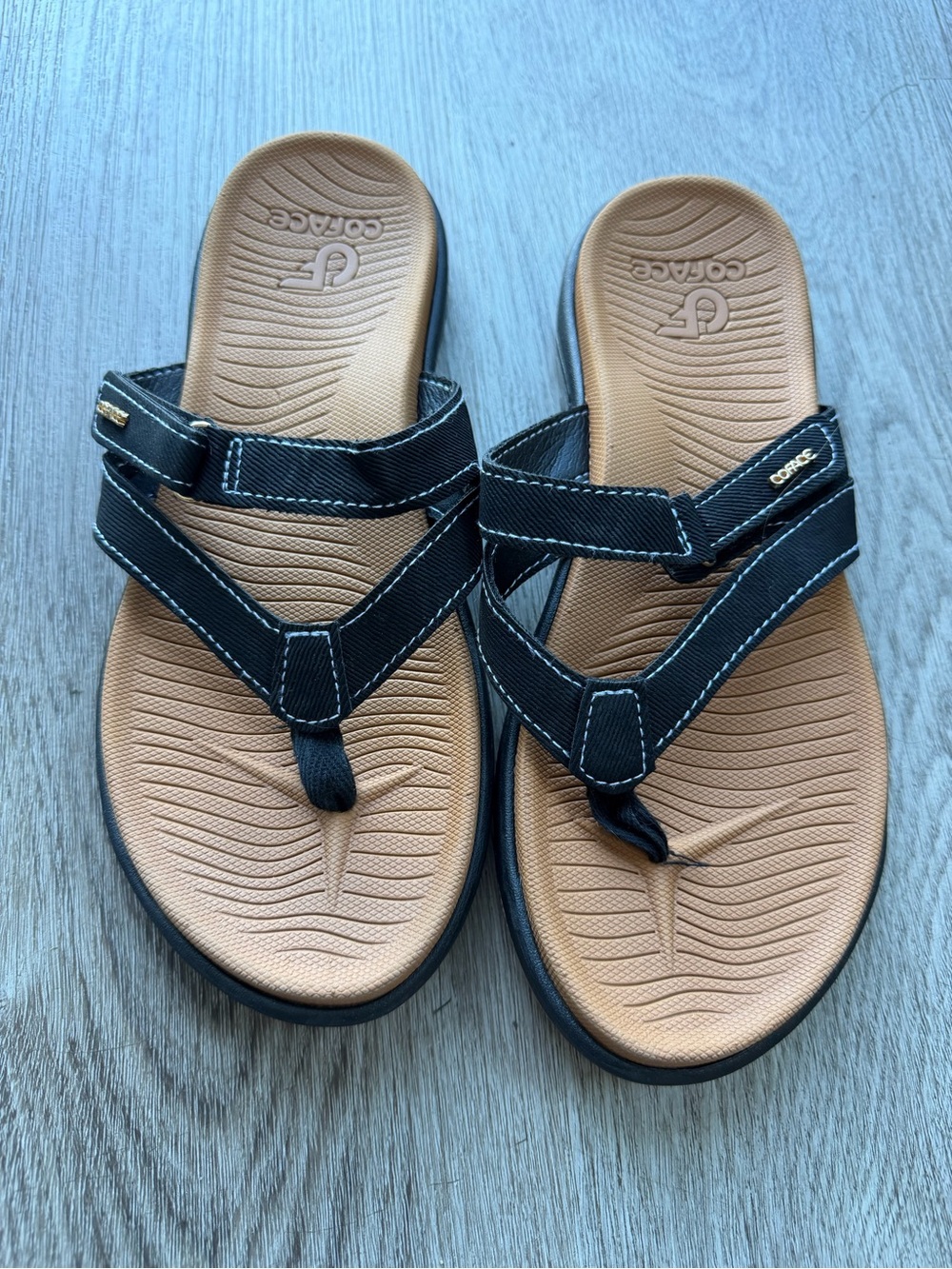 Coface Women's Orthotic Flip Flops Black Canvas Comfort Sandals Size US 8